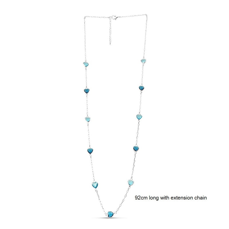 Faceted Heart Chanel Bead Necklace - Blue Tonal/Silver Plated