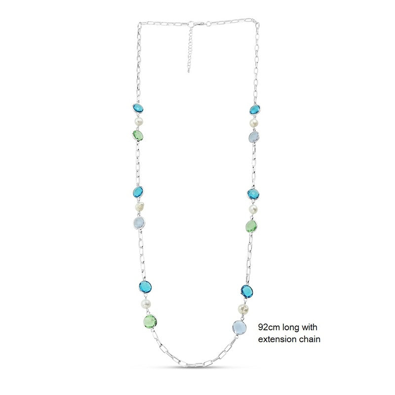 Faceted Chanel Bead Freshwater Pearl Necklace - Peacock Tonal/Silver