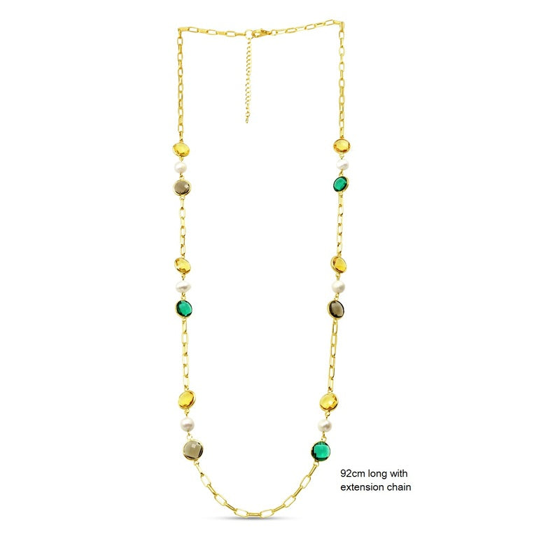 Faceted Chanel Bead Freshwater Pearl Necklace - Amber Tonal/Gold