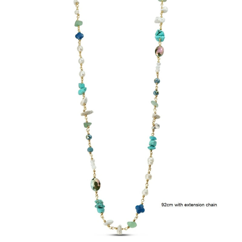 Natural Stones Pearl & Glass Bead Necklace - Silver/Lapis