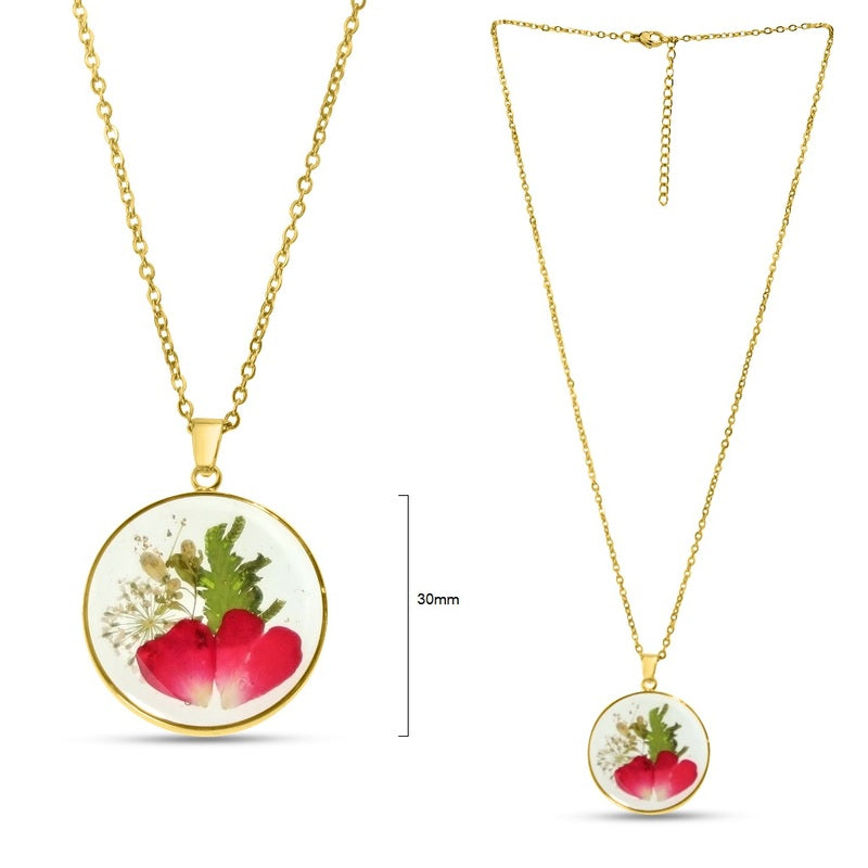 Metal Dried Flower Necklace - Gold/Rose