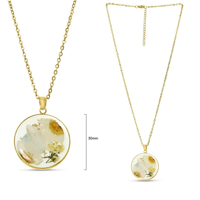 Metal Dried Flower Necklace - Gold/Daisy
