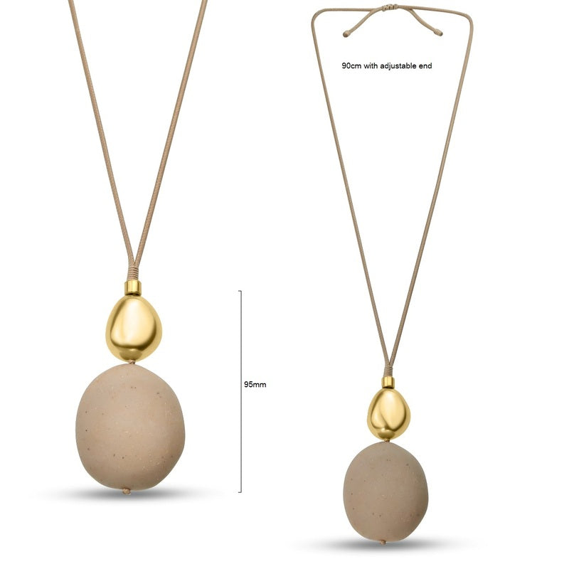 Resin Bead Adjustable Pendant Necklace - Beige/Matt Gold