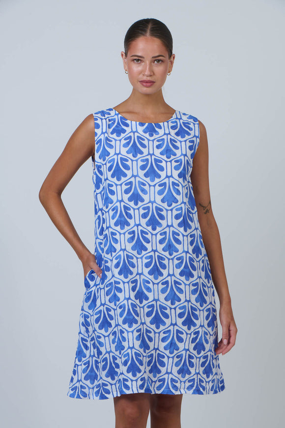 Sleeveless Button Back Crinkle Cotton Dress By Namastai - Cycladic Oak