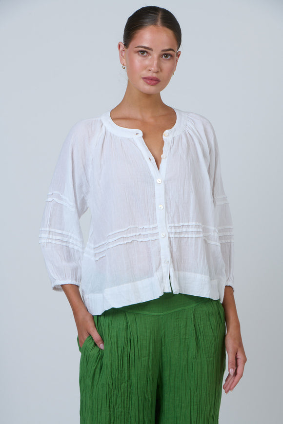 Button Front Crinkle Cotton Top By Namastai _ White