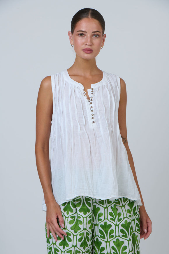 Sleeveless Crinkle Cotton Top By Namastai - White