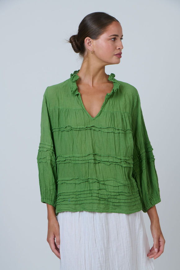 Pleat Detail Crinkle Cotton Top By Namastai - Meadow