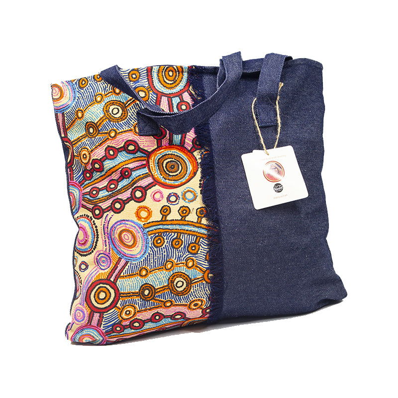 Denim Handbag with Screen Printed Pocket