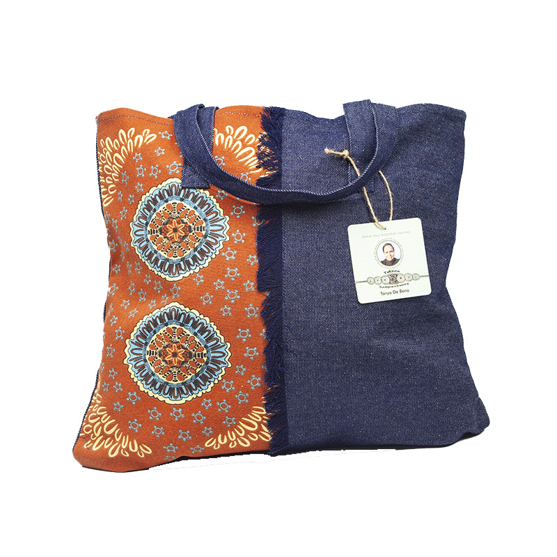 Denim Handbag with Screen Printed Pocket