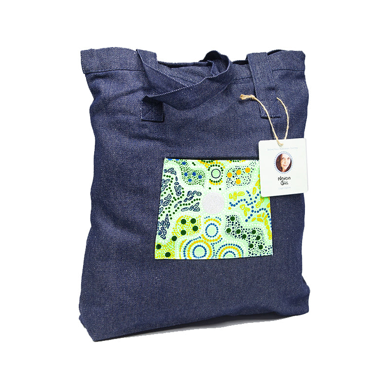 Denim Handbag with Screen Printed Pocket