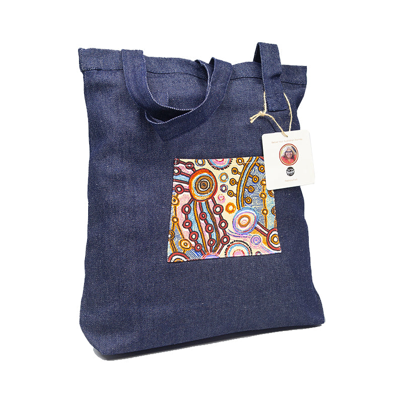 Denim Handbag with Screen Printed Pocket