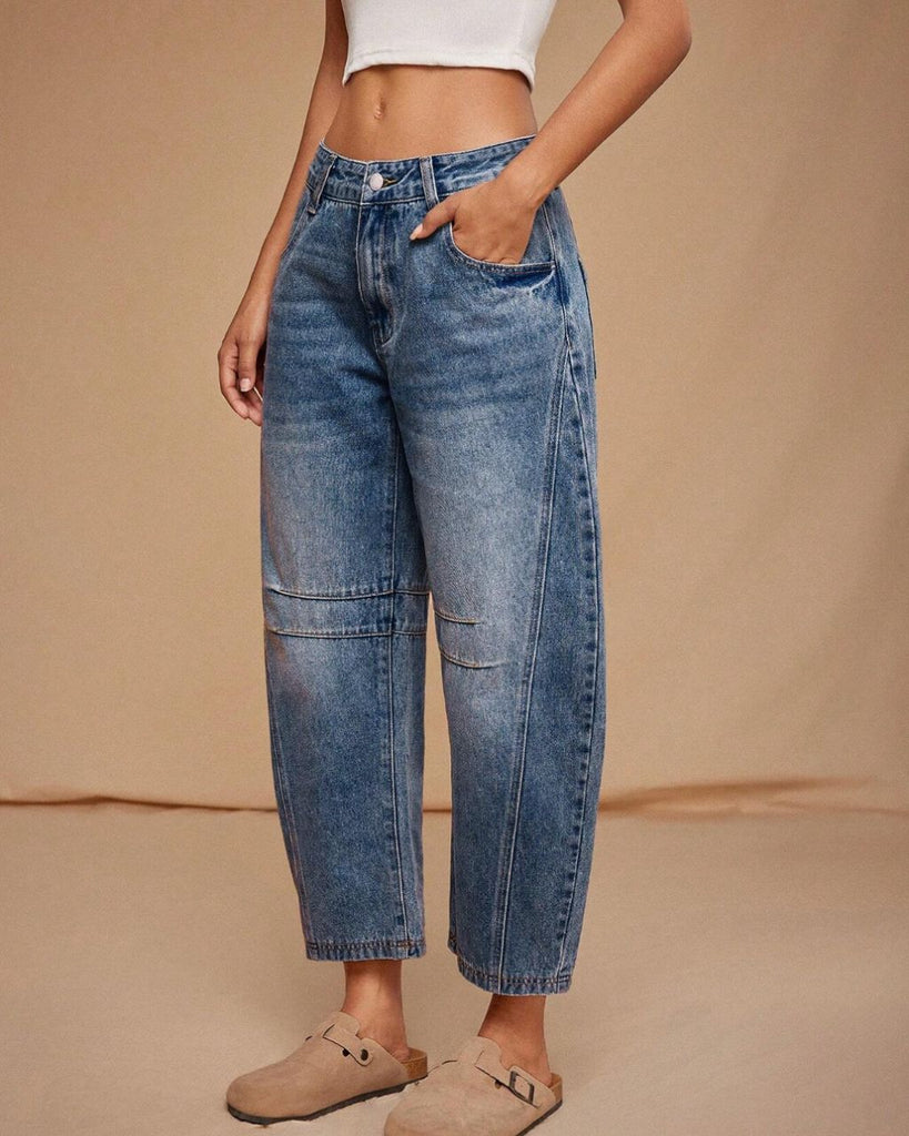 Mid Rise Barrel Jeans - Denim