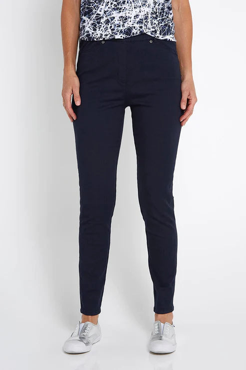 Pull On Stretched Jegging By Cafe Latte - Navy