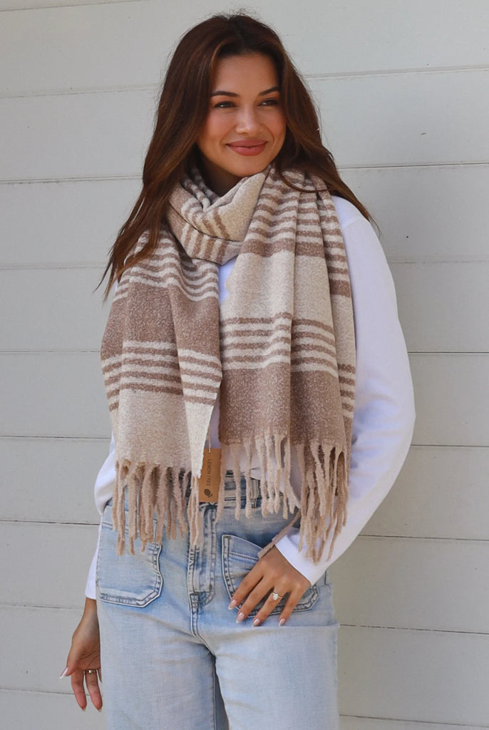 Winter Scarf - Beige/Cream Stripe