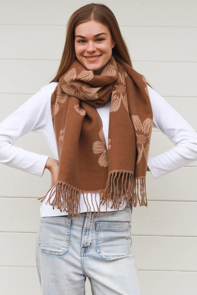 Winter Scarf - Latte Flowers