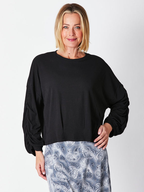 Toffee Floral Rib Top - Black