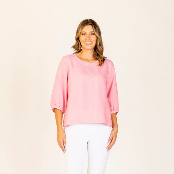 Lux Linen 3/4 Sleeve Top By Maglia - Blush