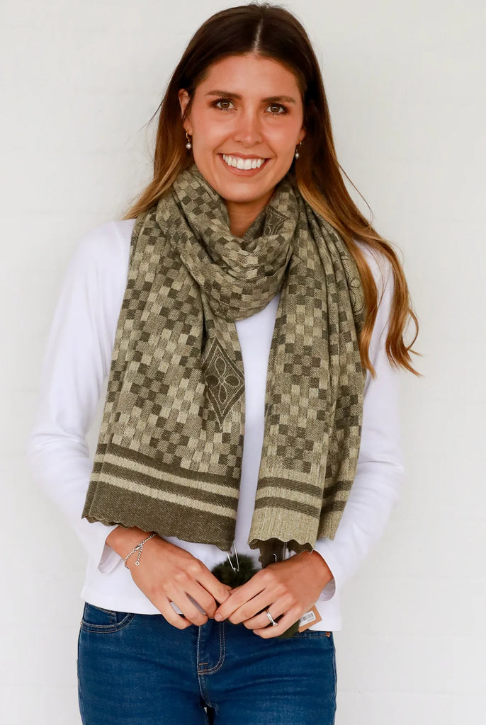 Winter Pom Pom Scarf - Khaki