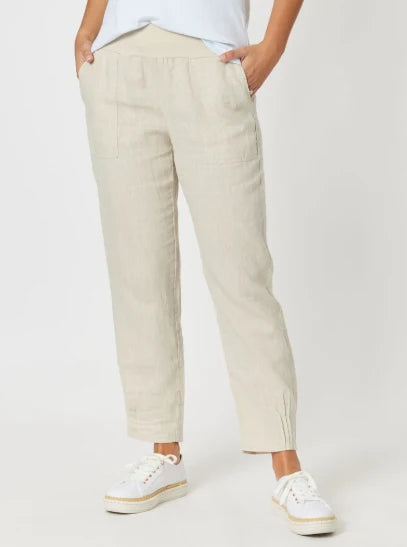 Sarah Pleat Hem Linen Pant By Gordon Smith - Natural