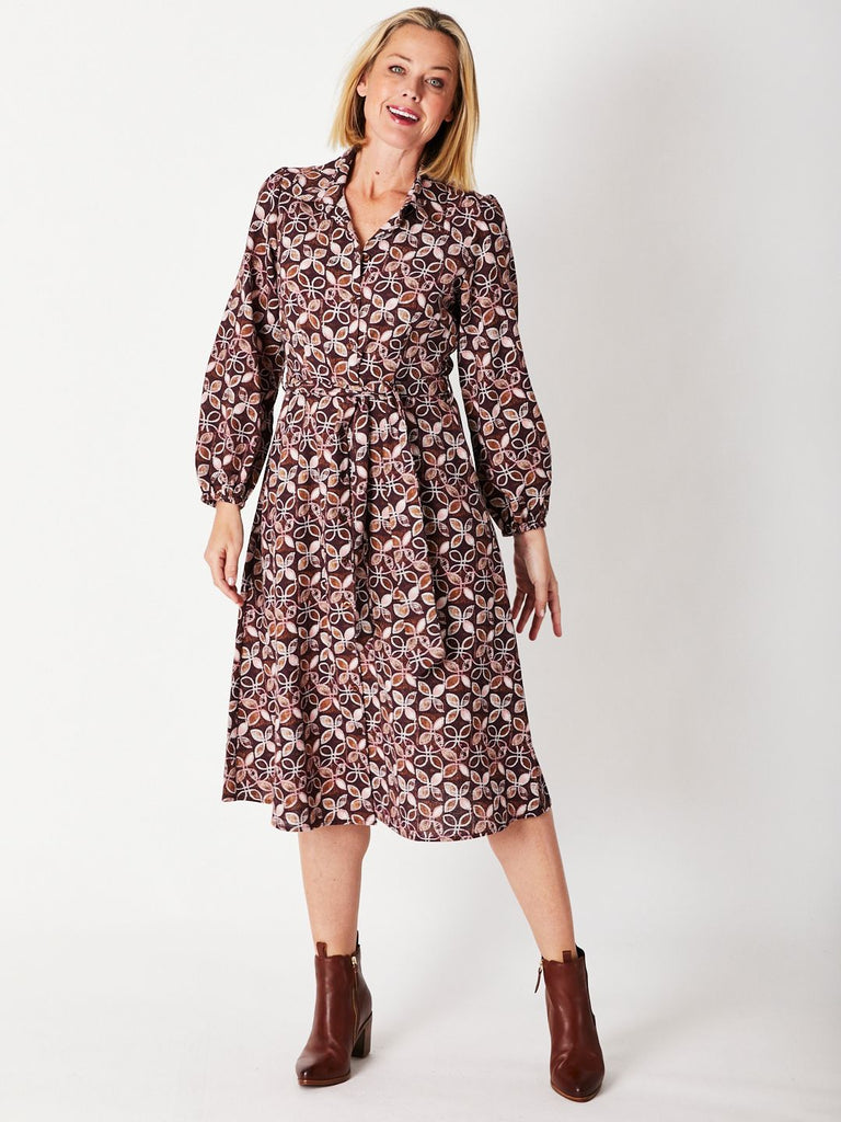 Shirt Maker Dress In Mocha/Pink