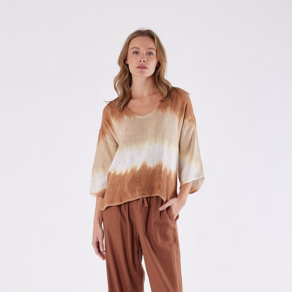 Estelle Hessian V-Neck Top - Toffee Ombre