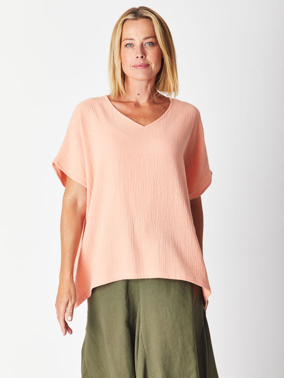 Bubble Cotton Kimono Top In Peach