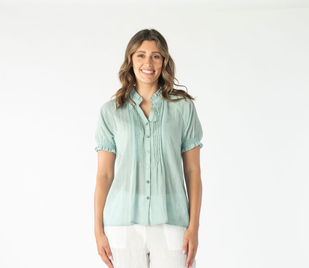 Zara Puff Sleeve Shirt In Mint