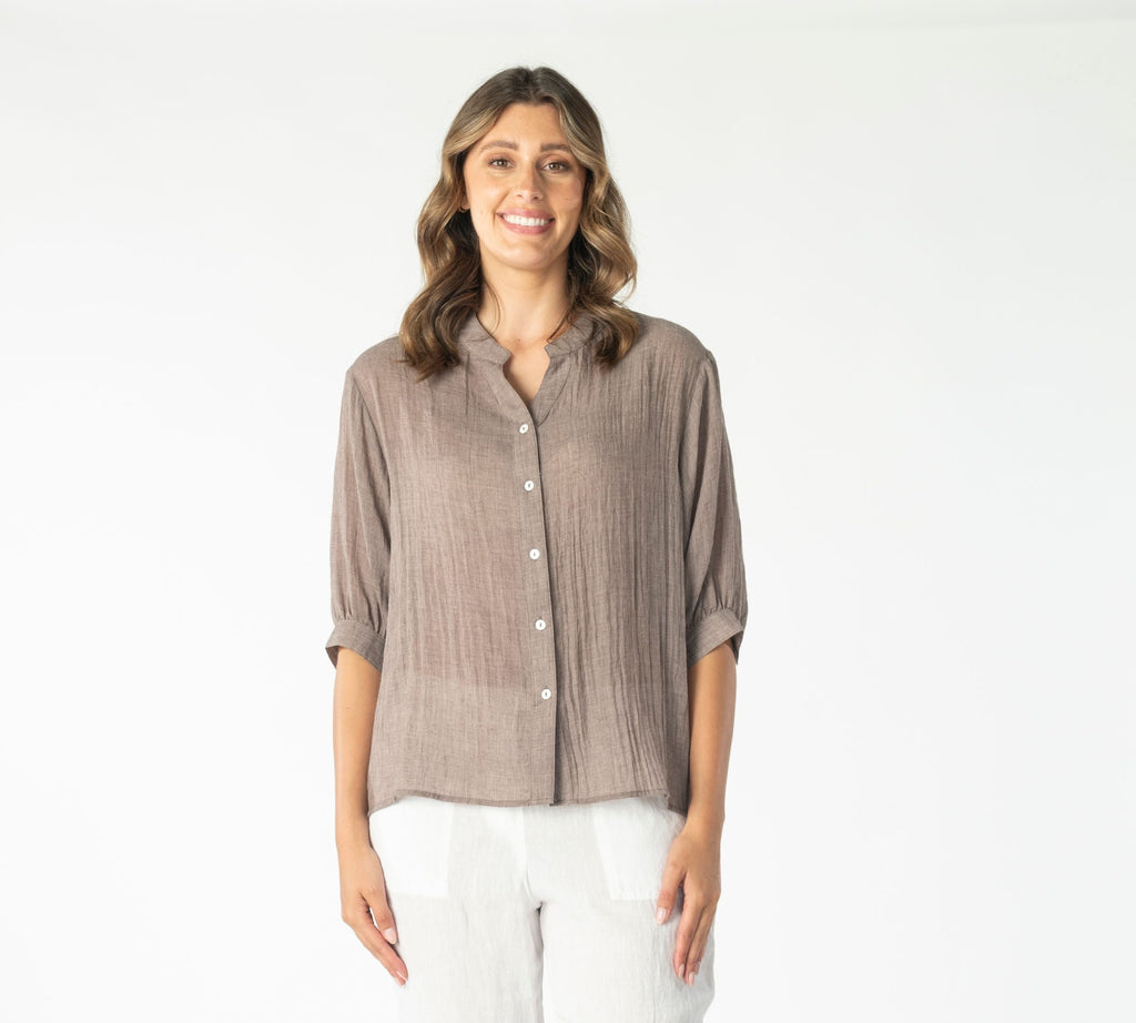 Elbow Sleeve Shirt In Mocha