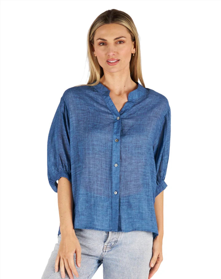 Aurora Sheer Linen Top - Royal Blue