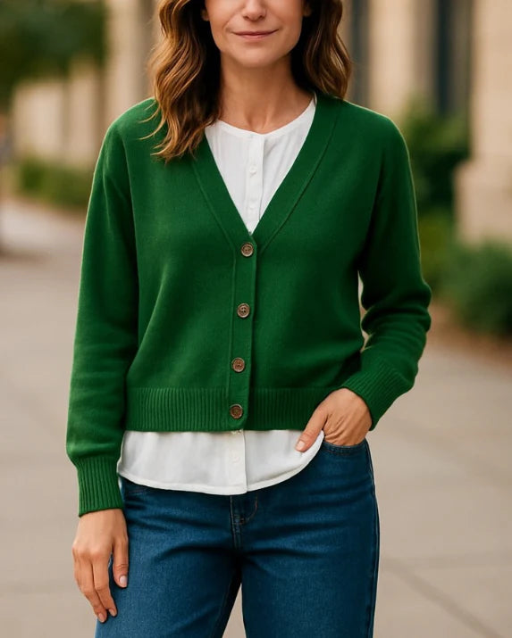 V-Neck 3 Button Cardigan - Green