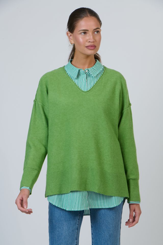 V Neck Drop Shoulder Knit By Namastai - Absinthe