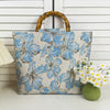 Floral Canvas Tote Bag - Blue