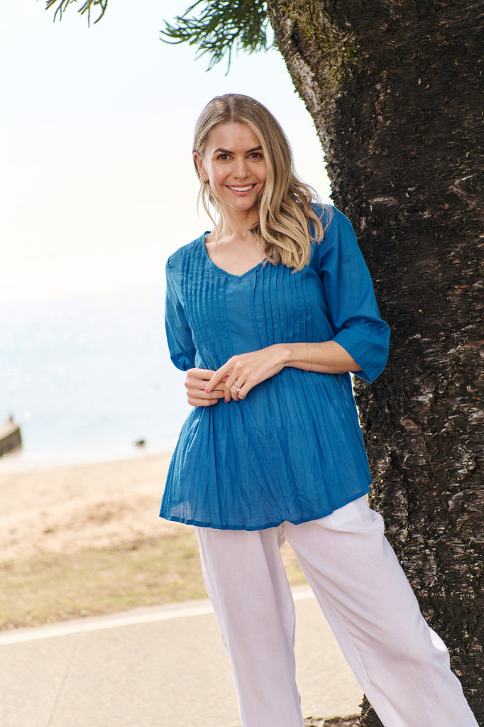 Evie Pleated Top By One Summer - Blue