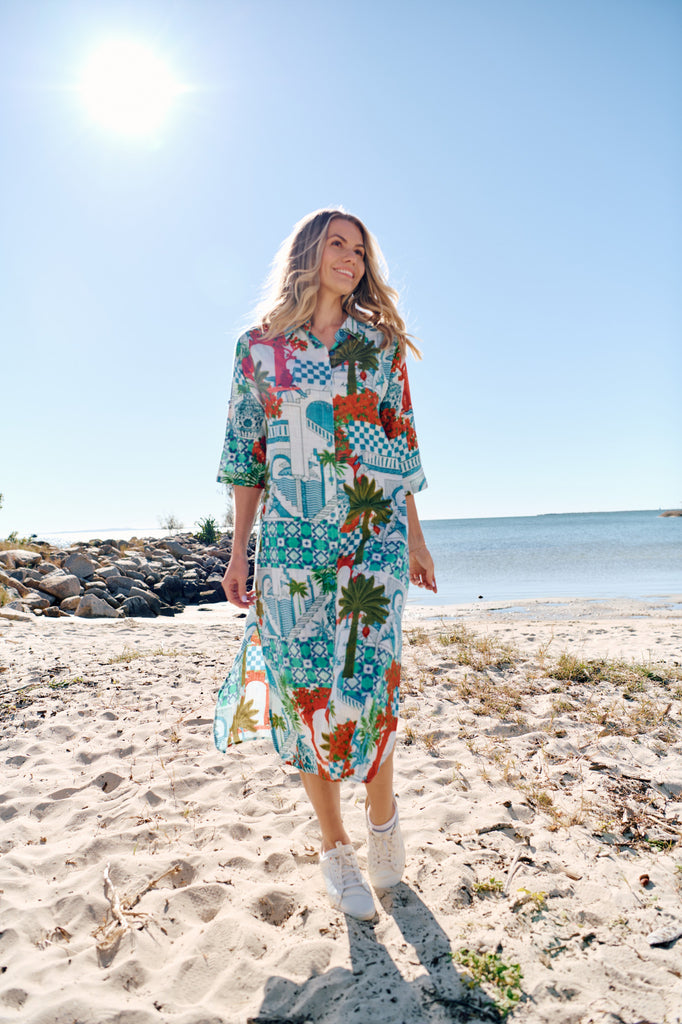 Sofia Shirt Dress By One Summer - Greek Island Aqua