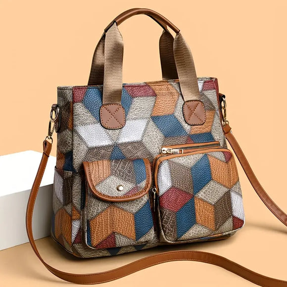 Geometric Grid Pattern Tote Bag