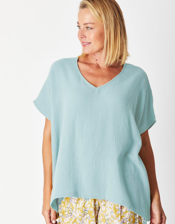 Bubble Cotton Kimono Top In Duck Egg Blue