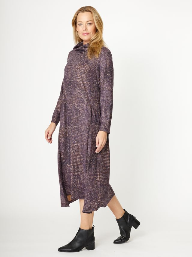 Margie Cowl Print Dress By Cordelia St - Purple