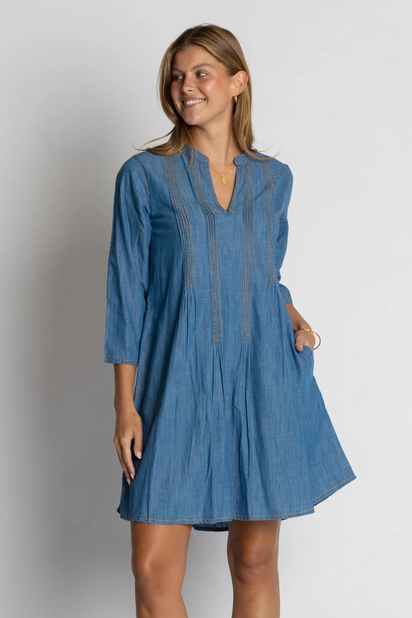 Memphis Tuck Dress By IBSA - Light Denim