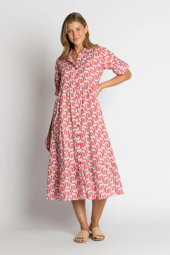Nashville Button Down Midi Dress By IBSA - Melon