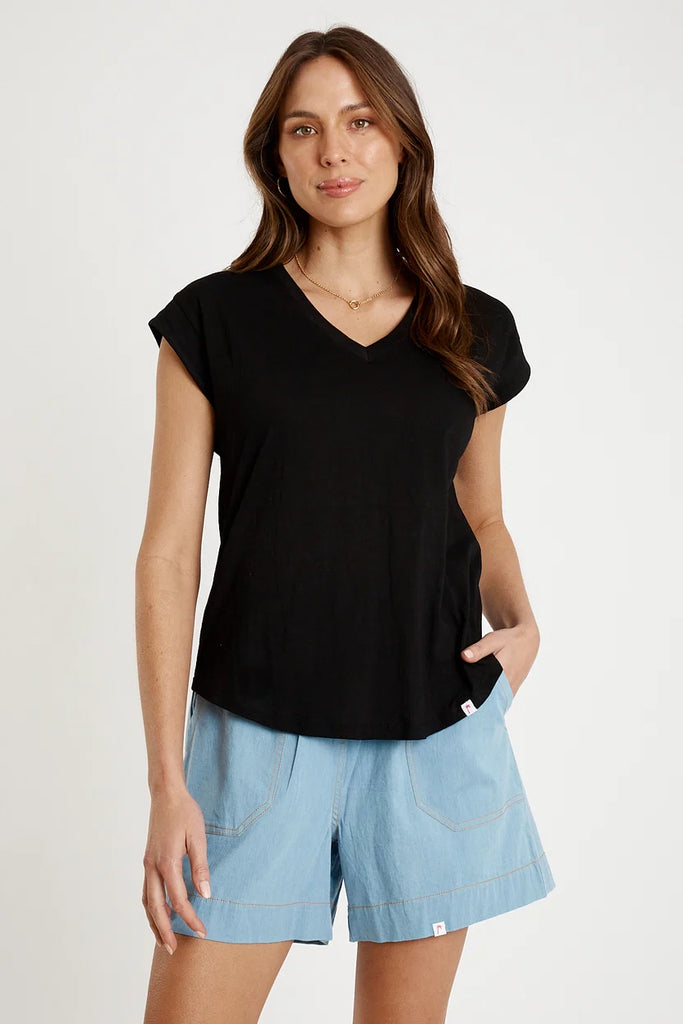 Vee Neck T-Shirt By Ibsa - Black