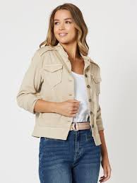 Military Denim Jacket By Threadz - Natural