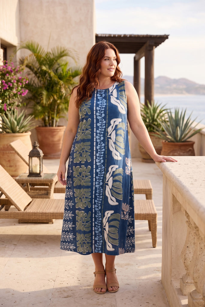 Liberte Sleeveless Midi Dress By Orientique - Blue