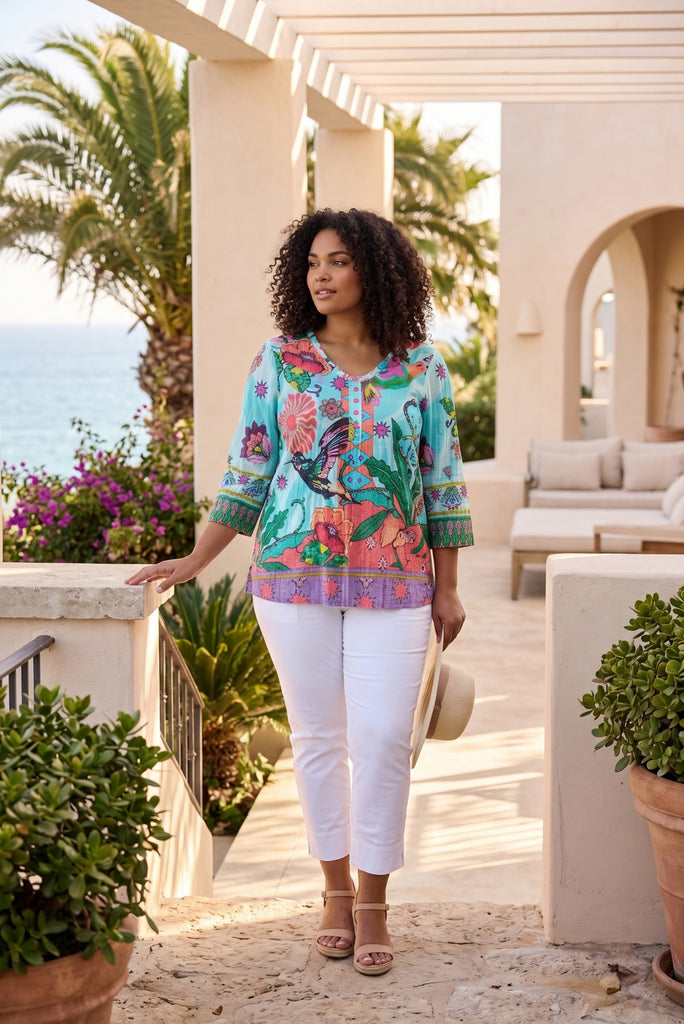Provence Frill Neckline Top By Orientique