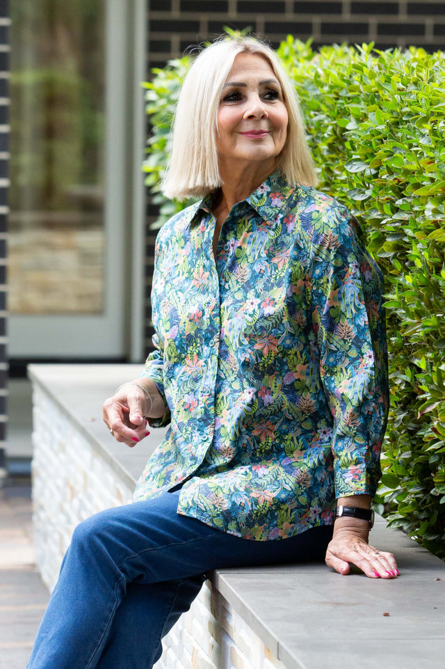 3/4 Sleeve Floral Print Shirt By Equinox