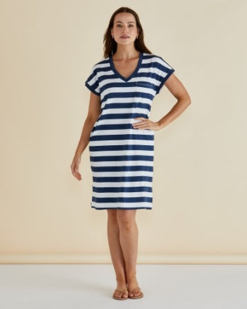 Zena T-Shirt Dress By Betty Basics - Navy Stripe