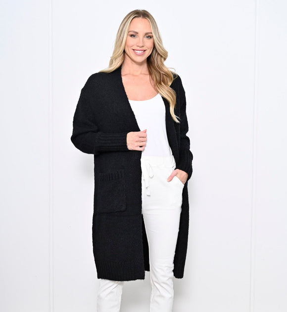 Everyday Long Cardi With Pockets - Black