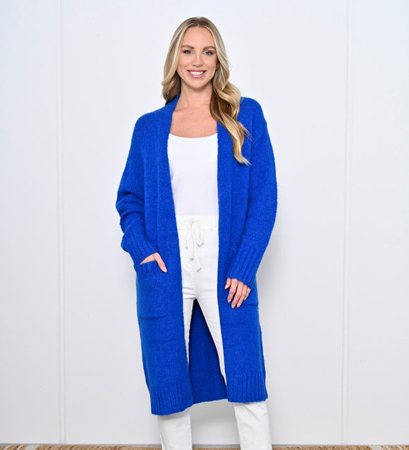Everyday Long Cardi With Pockets - Blue