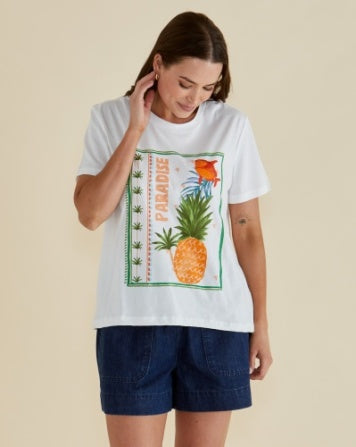 Ellia Crew Tee By Betty Basics - Paradise Beach Print