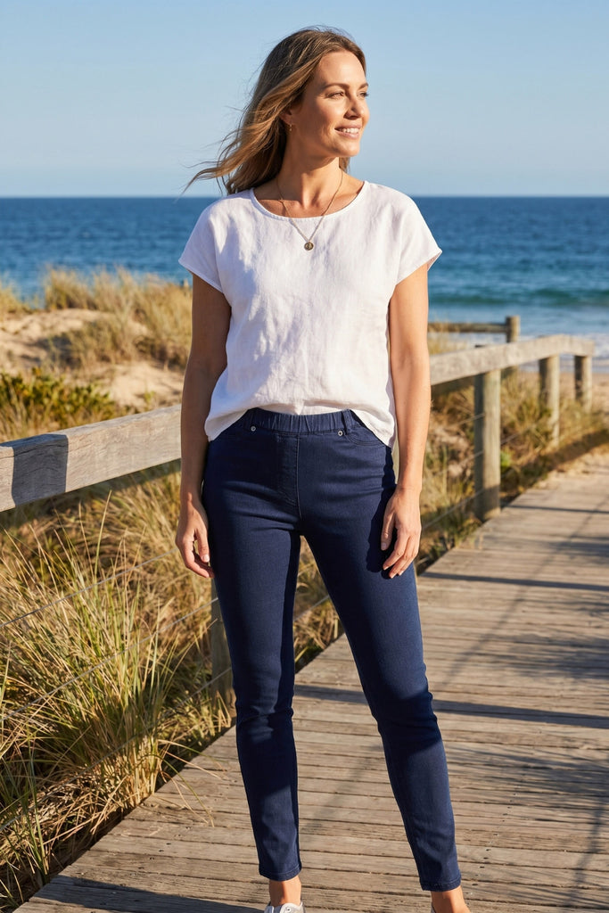 Full Length Pull On Jegging By Cafe Latte - Navy