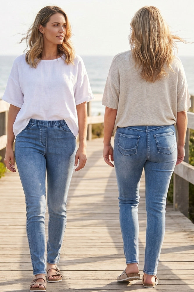 Pull On Full Length Jegging By Cafe Latte - Denim